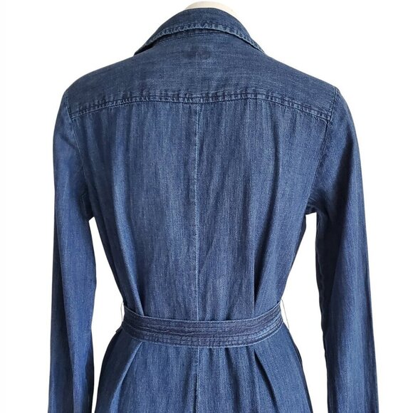 A New Day 100% Cotton Chambray Denim Shirtdress Deep Blue Cowgirl Tie Belt S - Picture 4 of 16